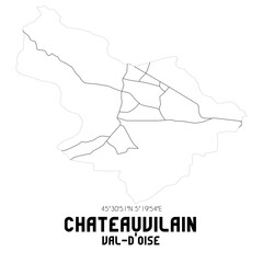 CHATEAUVILAIN Val-d'Oise. Minimalistic street map with black and white lines.