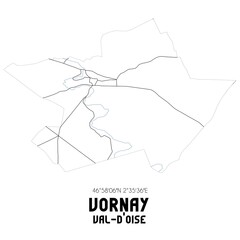 VORNAY Val-d'Oise. Minimalistic street map with black and white lines.