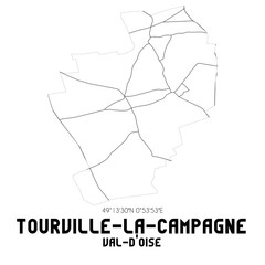 TOURVILLE-LA-CAMPAGNE Val-d'Oise. Minimalistic street map with black and white lines.