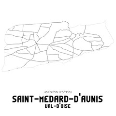 SAINT-MEDARD-D'AUNIS Val-d'Oise. Minimalistic street map with black and white lines.