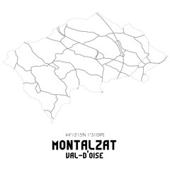 MONTALZAT Val-d'Oise. Minimalistic street map with black and white lines.