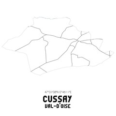 CUSSAY Val-d'Oise. Minimalistic street map with black and white lines.