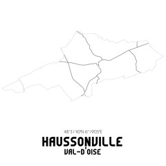 HAUSSONVILLE Val-d'Oise. Minimalistic street map with black and white lines.
