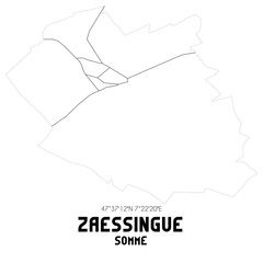 ZAESSINGUE Somme. Minimalistic street map with black and white lines.