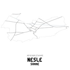 NESLE Somme. Minimalistic street map with black and white lines.