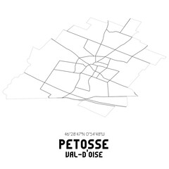 PETOSSE Val-d'Oise. Minimalistic street map with black and white lines.