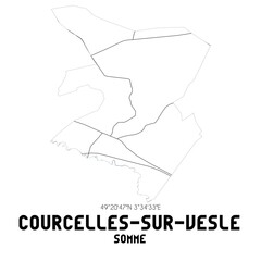 COURCELLES-SUR-VESLE Somme. Minimalistic street map with black and white lines.