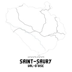 SAINT-SAURY Val-d'Oise. Minimalistic street map with black and white lines.