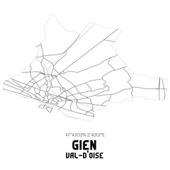 GIEN Val-d'Oise. Minimalistic street map with black and white lines.