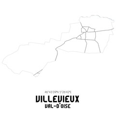 VILLEVIEUX Val-d'Oise. Minimalistic street map with black and white lines.