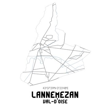 LANNEMEZAN Val-d'Oise. Minimalistic street map with black and white lines.