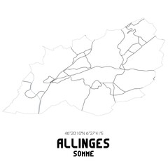 ALLINGES Somme. Minimalistic street map with black and white lines.