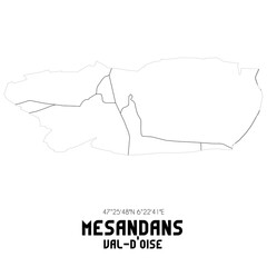 MESANDANS Val-d'Oise. Minimalistic street map with black and white lines.