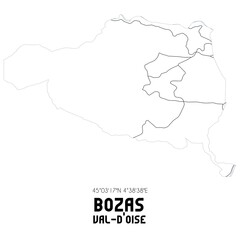 BOZAS Val-d'Oise. Minimalistic street map with black and white lines.