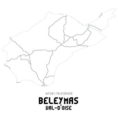BELEYMAS Val-d'Oise. Minimalistic street map with black and white lines.