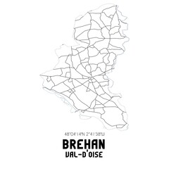 BREHAN Val-d'Oise. Minimalistic street map with black and white lines.