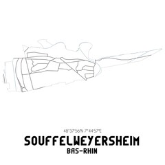SOUFFELWEYERSHEIM Bas-Rhin. Minimalistic street map with black and white lines.