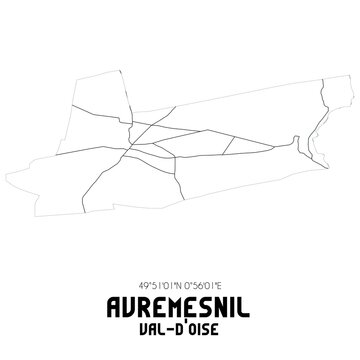 AVREMESNIL Val-d'Oise. Minimalistic street map with black and white lines.