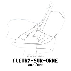 FLEURY-SUR-ORNE Val-d'Oise. Minimalistic street map with black and white lines.