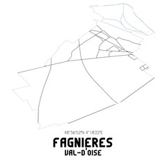 FAGNIERES Val-d'Oise. Minimalistic street map with black and white lines.