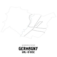 GERMAGNY Val-d'Oise. Minimalistic street map with black and white lines.