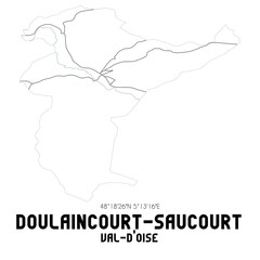 DOULAINCOURT-SAUCOURT Val-d'Oise. Minimalistic street map with black and white lines.