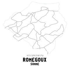 ROMEGOUX Somme. Minimalistic street map with black and white lines.