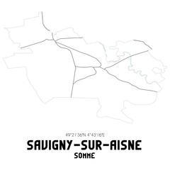 SAVIGNY-SUR-AISNE Somme. Minimalistic street map with black and white lines.