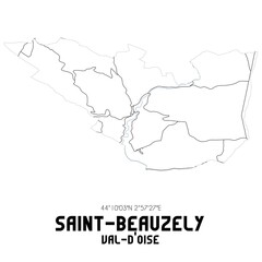 SAINT-BEAUZELY Val-d'Oise. Minimalistic street map with black and white lines.