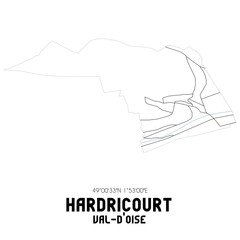 HARDRICOURT Val-d'Oise. Minimalistic street map with black and white lines.