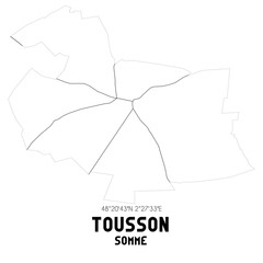 TOUSSON Somme. Minimalistic street map with black and white lines.