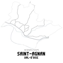 SAINT-AGNAN Val-d'Oise. Minimalistic street map with black and white lines.