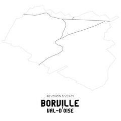 BORVILLE Val-d'Oise. Minimalistic street map with black and white lines.