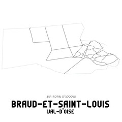 BRAUD-ET-SAINT-LOUIS Val-d'Oise. Minimalistic street map with black and white lines.