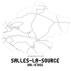 SALLES-LA-SOURCE Val-d'Oise. Minimalistic street map with black and white lines.
