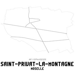 SAINT-PRIVAT-LA-MONTAGNE Moselle. Minimalistic street map with black and white lines.