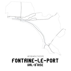 FONTAINE-LE-PORT Val-d'Oise. Minimalistic street map with black and white lines.