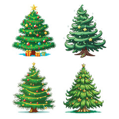 Set of cartoon christmas trees, New Year 2023