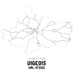 VIGEOIS Val-d'Oise. Minimalistic street map with black and white lines.