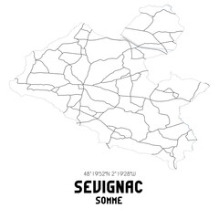 SEVIGNAC Somme. Minimalistic street map with black and white lines.