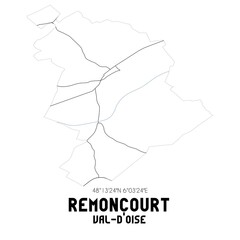 REMONCOURT Val-d'Oise. Minimalistic street map with black and white lines.