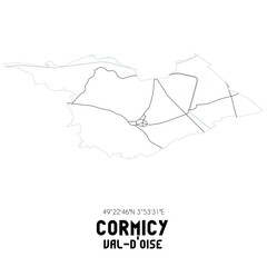 CORMICY Val-d'Oise. Minimalistic street map with black and white lines.