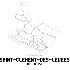 SAINT-CLEMENT-DES-LEVEES Val-d'Oise. Minimalistic street map with black and white lines.