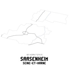 SAASENHEIM Seine-et-Marne. Minimalistic street map with black and white lines.