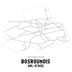 BOSROUMOIS Val-d'Oise. Minimalistic street map with black and white lines.