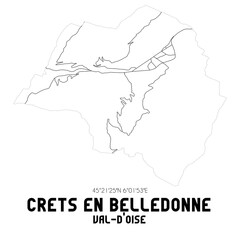 CRETS EN BELLEDONNE Val-d'Oise. Minimalistic street map with black and white lines.