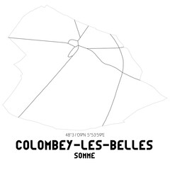 COLOMBEY-LES-BELLES Somme. Minimalistic street map with black and white lines.