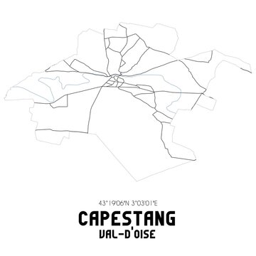 CAPESTANG Val-d'Oise. Minimalistic street map with black and white lines.