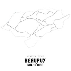 BEAUPUY Val-d'Oise. Minimalistic street map with black and white lines.