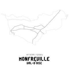 MONFREVILLE Val-d'Oise. Minimalistic street map with black and white lines.